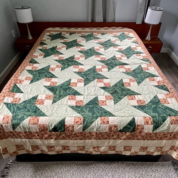 Vintage Other - Hand Made Star Quilt Blanket Full Queen 92" X 74"